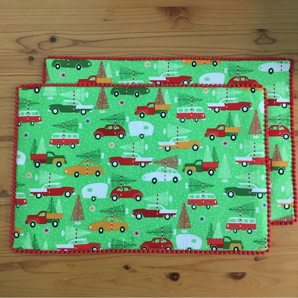 Hand Sewn, Vintage-inspired Reversible Placemats (1930s Nautical/Mod Cars)